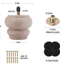 2 Inch Wooden Unfinished Bun Feet For Furniture Set Of 4 Pre Drilled M8 Bolts Dresser Couch Sofa Cabinet Ottoman DIY Replacement Smooth Sanded Unpainted Top Diameter 2.3 Inches Bottom Diameter 1.3 Inches with components