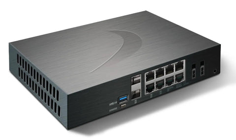 Slick Next Generation Firewall Offering Four Point Five Gbps Speed Advanced Cyber Defense Bundle Three Year Network Upgrade Kit, compact gray device with multiple ports.