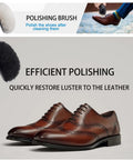 Portable Electric Shoe Cleaner And Polisher Brush Kit For Sneaker Upkeep With Dual Brush Heads Usb Powered Cordless Leather Shine Tool For Easy Fresh Kicks Maintenance, featuring polished brown leather shoes and dual polishing brush heads.