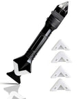 3 In 1 Caulk Remover Tool Set With Silicone Caulking Tools And Sealant Smoothing Five Interchangeable Pads Non Slip Push Pull Grip No Fuss Mess Free Finish For Bathroom Kitchen Tile Window And Sink, black scraper with white pads