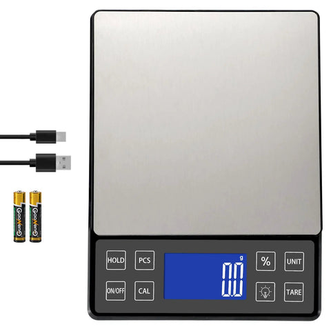 Pro Grade Digital Kitchen Scale With 0.1g 0.001oz Precision, 5kg 11lb Capacity, USB Rechargeable Or AAA Battery Powered
