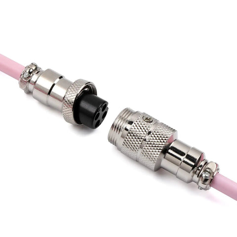 Puff Aviator Coiled USB C Cable For Mechanical Gaming Keyboards Detachable Type C With Aviation Connector Durable Dope Snug Fit For Windows Mac Gamers RT100 TH68 Pro TH80 Pro TH96 TH80 SE CIDOO V65 Pink aviation connector close-up