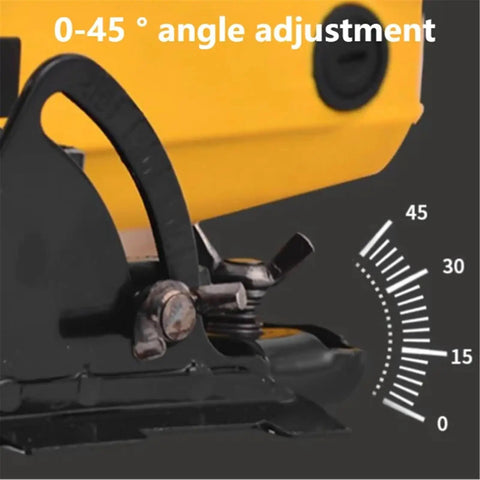 Knockout Performance Electric Circular Saw Two Piece Kit for adjusting cut angles from 0-45 degrees for versatile woodworking.