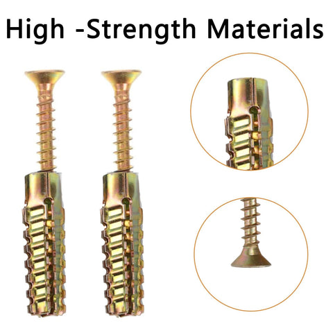 Close-up of 20 Pack Heavy Duty Cinder Block Anchors With Screws For Concrete Block Brick And Hollow Walls Ideal For Hanging Shelves Fixtures And Loose Hinge Hole Repair Size 6x32mm Durable Installation For Garage And Workshop Uses With Secure Hold On Masonry Surfaces.