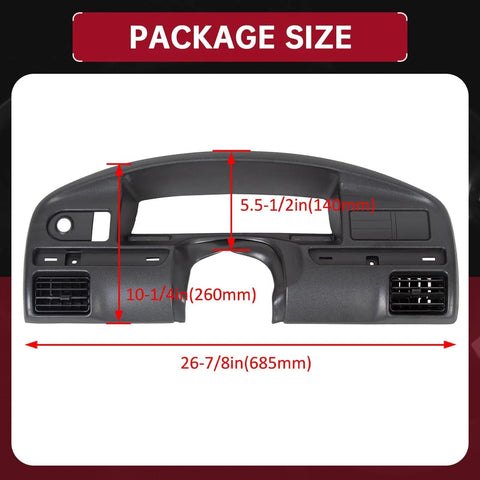 Front view: black HECASA dash bezel panel for 1992–1997 Ford F-150/F-250/F-350 Bronco; 26 7/8in wide.