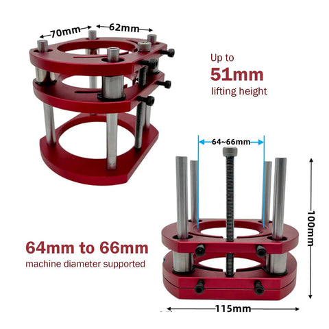 Metal Router System Kit For DIY Router Table Build With Durable Base Plate And 4 Jaw Clamps, Lifter Base shown with dimensions