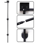 Qlvily 36" Heavy Duty Cane Bolt Gate Drop Rod - Solid Steel Ground Latch for Double Gates with installation details.