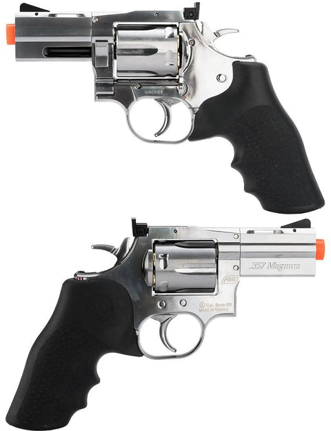 Dan Wesson 715 CO2 Powered Airsoft Revolver Low Power Version Silver Finish 2.5 Inch Barrel Blaze Orange Tip side view
