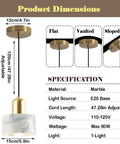 Product dimensions of Straight Up Stylish Nordic Modern Marble And Stainless Steel Pendant Ceiling Light with E27 Bulb Socket.