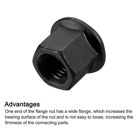 M12 Flange Hex Nuts 5 Pack Grade 10.9 Carbon Steel Heavy Duty Machine Parts With Solid Black Oxide Coating side view
