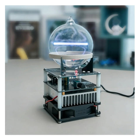 DIY Plasma Ring Kit Light Up Ring With 360 Degree Halo Plasma Discharge displayed on a table, showcasing its unique glowing features.