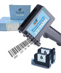 Handheld Portable Date Code Printer With Two Refillable Ink Cartridges Adjustable Dual Nozzle Setup For Crisp Text And QR Codes On Bags And Boxes with included ink cartridges.