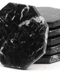 Slick Black Star Marble Coasters Set Of Six Natural Polished Stone Drink Guards For Coffee And Dining Tables Modern Minimalist Surface Protection.