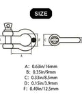 4 Pack 304 Stainless Steel Bow Shackle With Screw Pin Tough As Nails Heavy Duty D Ring Anchor Quick Secure Rigging For Marine Decking And Outdoor Construction Chain Links size diagram with dimensions labeled.