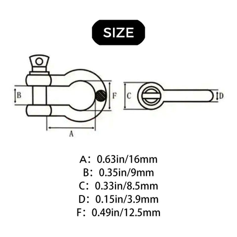 4 Pack 304 Stainless Steel Bow Shackle With Screw Pin Tough As Nails Heavy Duty D Ring Anchor Quick Secure Rigging For Marine Decking And Outdoor Construction Chain Links size diagram with dimensions labeled.