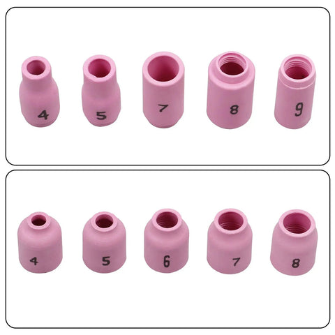 Assorted alumina nozzles and cups from 90 Piece TIG Welding Torch Repair Kit With Stubby Gas Lens And Alumina Nozzles Glass Cups For WP17 WP18 WP26 Compatible Welding Nozzle And Collet Set For DIYers And Pros
