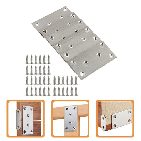 Sturdy Stainless Steel Corner Brace Plates Set With Fixing Screws Corrosion Resistant And Easy Install For Drawer Cabinet And Chair Furniture Repairs 10 Piece Pack, with screws and usage examples.