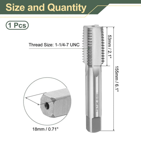 Shop Ready Hand Taper Tap For Smooth 1-1/4-7 Unc Threads With Tight 2B Fit, Heavy Duty High Speed Steel, 155mm length.