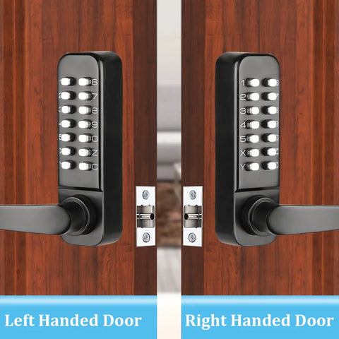 Keyless Entry Door Lock With Mechanical Keypad And Handle, Weatherproof Digital Combination Front Door Lock Set for Left and Right Hand Install on Wooden Doors
