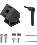 Four Piece 2020 Series Aluminum Extrusion Profile Connector Set In Black Zinc Alloy With Screws And Nuts And Hex Wrenches For 6mm T Slot And 20x20mm Frames Built For DIY Projects, shown with hardware