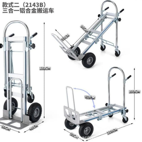 3 In 1 Folding Hand Truck Dolly Cart With 550 Lbs Capacity, Aluminum Frame, Convertible Stair Climber, Four Wheel Tilt, And Flatbed Modes For Moving Heavy Appliances, Furniture, Or Luggage Like A Real Workhorse. Folded and expanded views