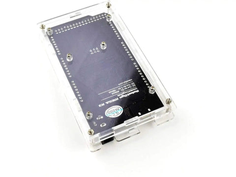 Crystal Clear Acrylic Enclosure Kit For Arduino Mega 2560 R3 Modules, showcasing laser cut case and reset button, ideal for DIY projects.