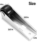 Premium Door Support Wheels With Heavy Duty Galvanized Bracket And Smooth Rubber Casters with dimensions 3.03x2.67x0.78 inches.