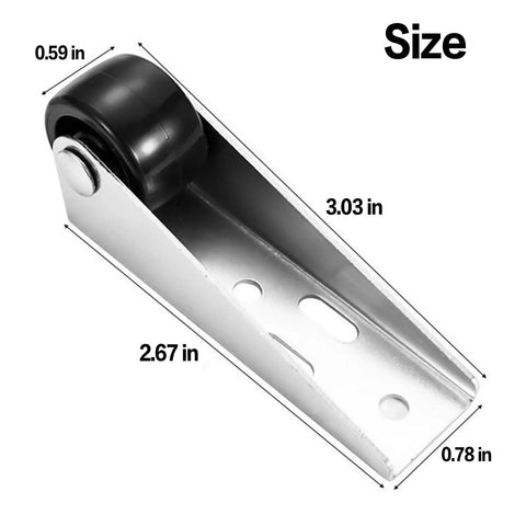 Premium Door Support Wheels With Heavy Duty Galvanized Bracket And Smooth Rubber Casters with dimensions 3.03x2.67x0.78 inches.