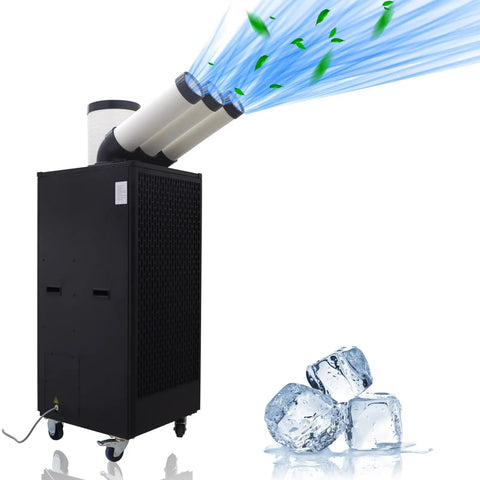 Commercial Grade Heavy Duty 220V Portable Air Conditioner Industrial Spot Cooler With Roomy 13 Liter Drain Tank And Smooth Roll Away Wheels for efficient cooling.