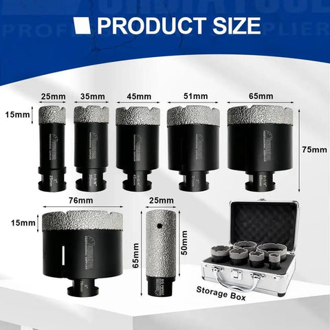 Pro Grade Diamond Core Drill Bits Set for Porcelain Tile Ceramic Marble Brick Hole Saw Kit 7 Piece with 25mm Finger Bits
