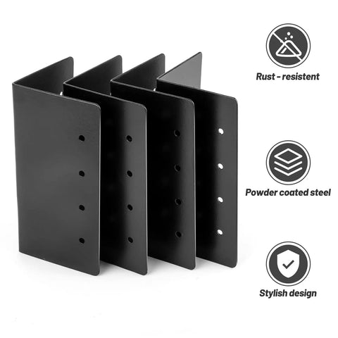 8 Pack Kickass Metal Corner Brackets For Raised Garden Beds 3X3X6 Inch Reinforcement Hardware With Mounting Screws Rust Resistant Matte Black Steel Frame, showing four brackets.