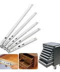 Built Solid Side Mounted Ball Bearing Drawer Slides Twin Pack Full Extension Cabinet Hardware displayed with a tool cart and drawer.