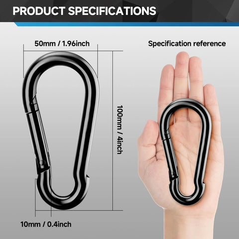 Amazon 4-inch black metal carabiner clip, heavy-duty rope connector