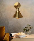 Two Pack Brass Finish Retro Industrial Wall Sconces With Cone Shade Adjustable 1 Light Wall Lamp 7.2 Inch on wall