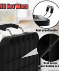 Close-up of 17 Inch Stove Top Griddle For Gas Stoves With Warp Resistant Nonstick Surface showing heat-proof handle and ribbed bottom.