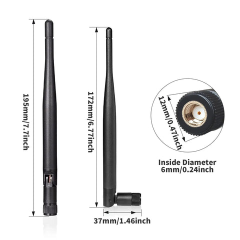 Bluetooth And WiFi Antenna SMA Male 2.4GHz 6dBi Booster dimensions and connector details