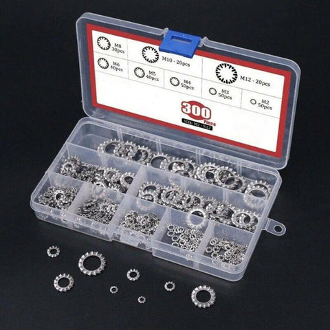 External Star Lock Washer Kit In 304 Stainless Steel With Teeth Washers M2.5 To M10 for Industrial Hardware and Machinery Repairs