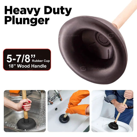 Heavy Duty Toilet Plunger With 18 Inch Wooden Handle Ultra Strong Suction Cup Rubber For Quick Clog Fixes Of Toilets And Drains.