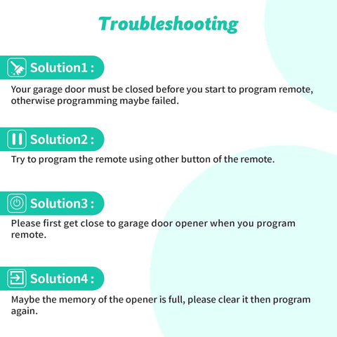 Troubleshooting solutions for 2 Pack Replacement Garage Door Opener Remote Compatible With Intellicode and Overhead Door ACSCTG