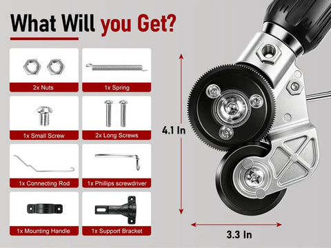 Upgrade Beast Fast Cutting Sheet Metal Cutter Attachment components and dimensions