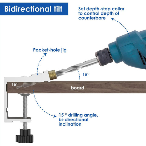 Pocket Hole Jig Kit For DIY Carpentry Pro Grade 15 Degree Angle Guide With High Precision Adjustable Woodworking Drill