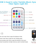 Remote control for Car Starlight Headliner Kit With 36W Four Color Twinkle Fiber Optic Lights showing buttons and functions