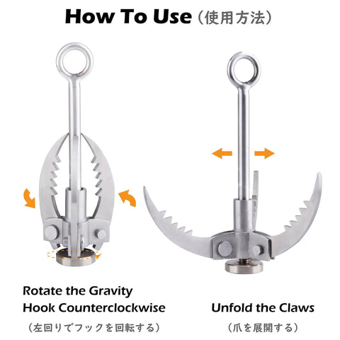 Instructions for using Grappling Hook With Folding Claws, Heavy Duty Stainless Steel Anchor for Climbing, Hiking, Tree Limb Removal.