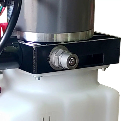 Close-up of Compact 12V DC Hydraulic Power Unit With Single And Double Acting Capabilities 6 Quart Tank showcasing connection details.