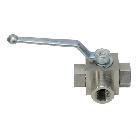 Three Way High Pressure Ball Valve Carbon Steel Manual Tee With BSP Thread Water Oil Gas Systems 500 Bar Working Pressure G1/4 To G3/4 Size, side view