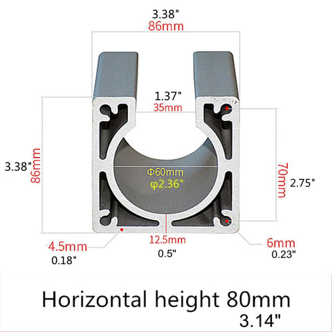 Front view of CNCTOPBAOS aluminum Nema34 motor mounting bracket for CNC router/engraving mill (86x86x80mm)