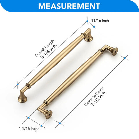 Slick 20 Pack Seven And A Half Inch Champagne Bronze Cabinet Handles, zinc alloy pulls with measurement details, modern hardware.
