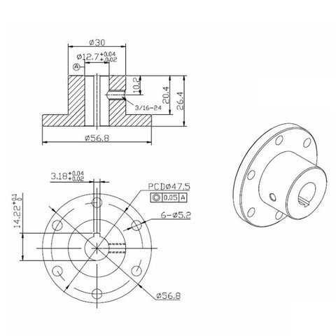 Upgrade Your Rig With This Tough As Nails 1/2 Inch RC Keyed Hub Shaft Coupler Crafted From Heavy Duty Aluminum Alloy For Rock Solid Motor Alignment And Smooth Drivetrain Power Transfer In Silver, detailed technical drawing.