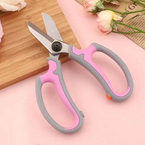 Pink Flower Shears For Easy Pruning And Plant Care No Fuss Garden Tool With Safety Handle Lightweight Trimming Scissors For Gardening And Home Maintenance Boss Level Cut For Flowers And Branches, pink stainless steel blades on pastel background