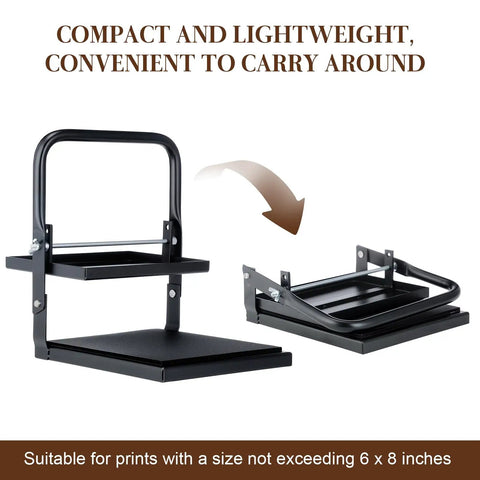 Block Printing Press For Linocut And Hand Letterpress Adjustable Height Steel Press Model B folded and unfolded views